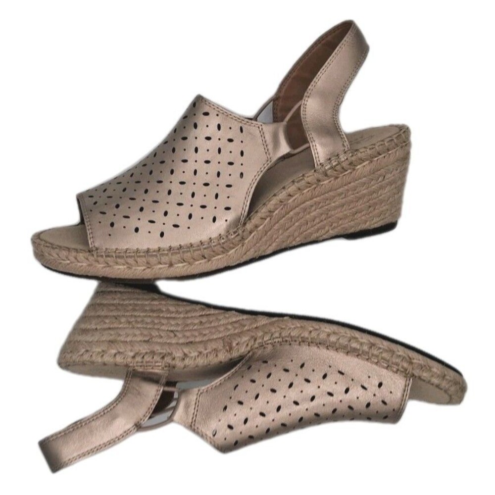 Clarks Artisan Sandals Sz 9 Leather Espadrille Slingback Metallic Petrina Gail